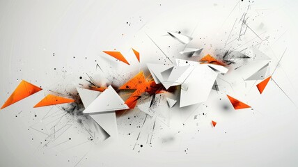 Poster - This visually striking abstract design features geometric shapes in dynamic arrangements, utilizing a vibrant color palette of orange, black, and white to create an engaging composition.