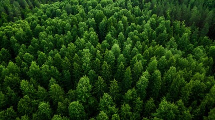 Poster - Aerial view of a dense and vibrant green forest showcasing nature's beauty and biodiversity from above : Generative AI
