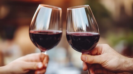 Aufkleber - Two Glasses of Rich Red Wine Clinking Together to Celebrate a Special Moment : Generative AI