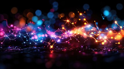 Poster - Multicolor particle explosion on a dark background. Abstract image of colorful splashing vibrant color with black background. Digital art for design and print. Technology innovation design. AIG53.