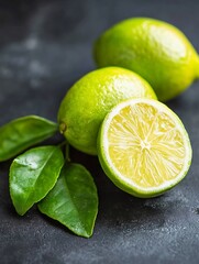 Aufkleber - Freshly harvested limes with vibrant green skin and bright juicy flesh showcasing natural freshness : Generative AI