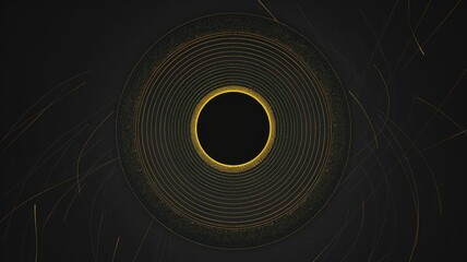 Poster - Golden rings on a textured black surface. Luxury and elegance concept. Abstract art of contrast color with black and yellow with circle shape. Digital artwork of shape place on dark background. AIG53.