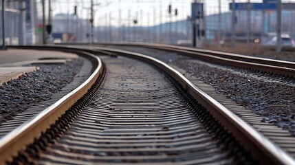 Aufkleber - Curved railway track leading into the distance evokes a sense of journey and exploration in urban environments : Generative AI
