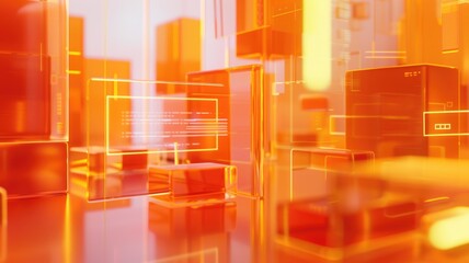 Poster - Abstract digital interface with orange and white elements. Digital artwork of macro photograph of motherboard or electrical circuit with glowing orange. Technology and innovation concept. Chip. AIG53.