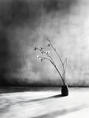 Leinwandbilder - Elegant Minimalist Arrangement of Branches and Flowers in Black Vase : Generative AI