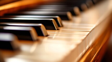 Poster - Close up of piano keys with glossy finish showing musical elegance and refined beauty : Generative AI