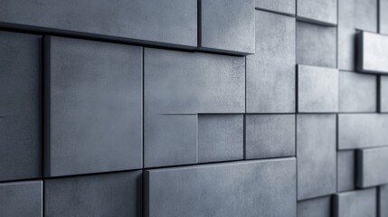 Poster - Abstract close-up of a textured gray wall with geometric patterns and shadows, suitable for backgrounds