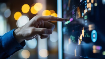 Aufkleber - Professional hand navigating a modern financial dashboard displaying stock market graphs and trends : Generative AI