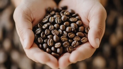 Poster - Freshly harvested coffee beans held in hands ready for brewing a delicious cup : Generative AI
