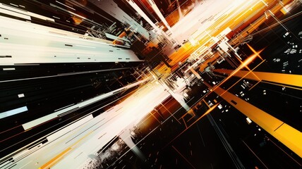 Poster - An abstract illustration featuring dynamic lines and vibrant colors, creating a sense of movement and energy. Ideal for technology and design themes.