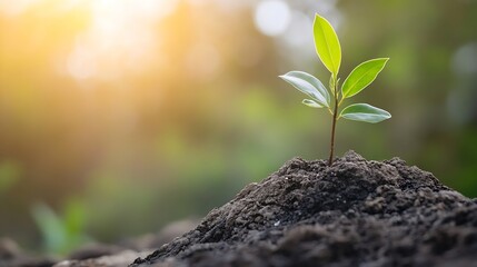 Aufkleber - Young green plant sprouting from soil in sunlight symbolizing growth and new beginnings : Generative AI