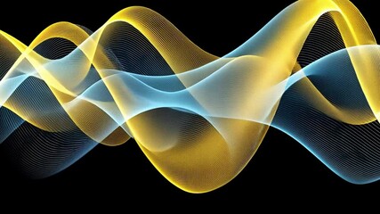 Poster - Colorful abstract waves in blue and yellow create dynamic fluid design, featuring modern pattern on black background that captivates with its vibrant lines.