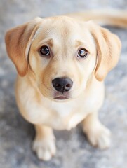 Poster - Adorable young Labrador puppy with expressive eyes gazing curiously at the camera showcasing its playful charm : Generative AI