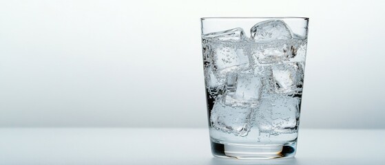Poster - A glass filled with ice sits atop a table, perfect for a refreshing drink