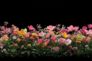 Poster - A bouquet of colorful flowers growing among green grass