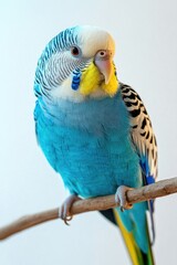 Poster - A blue and yellow parakeet perched on a branch, colorful feathers visible