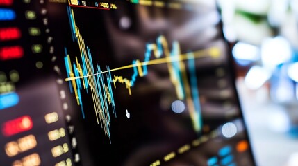 Leinwandbilder - CloseUp of Financial Trading Graph Displaying Stock Market Trends and Data Analysis : Generative AI