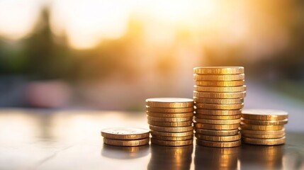 Aufkleber - Stack of gold coins with a warm glow reflecting an atmosphere of wealth and prosperity : Generative AI
