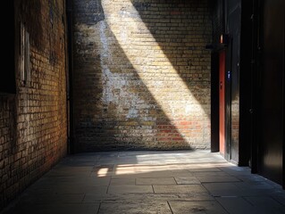 Aufkleber - A brick building with a red door, standing alone on a street