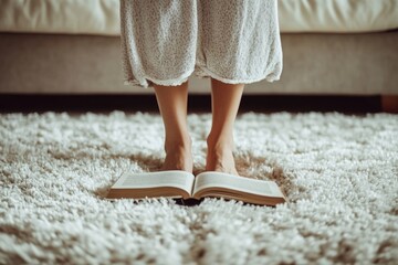 Aufkleber - A person is standing on top of an open book, with the pages fluttering outwards