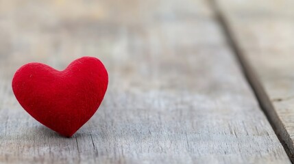 Poster - Delightful red felt heart on rustic wooden surface symbolizing love and affection : Generative AI
