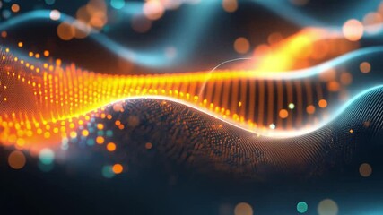 Poster - Vibrant abstract digital waves with glowing particles create dynamic movement of colors, showcasing futuristic visual effect that captivates and inspires innovation.