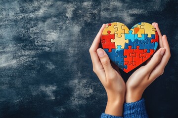 Aufkleber - A person holds a heart made of puzzle pieces, symbolizing love and connection