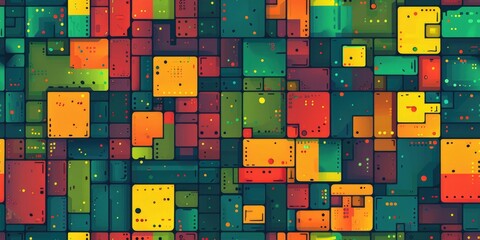 Poster - Abstract geometric pattern with colorful rectangles and thin lines on a dark background. Digital art for modern design. Background image of square or cube design with vibrant color. Creative. AIG51.