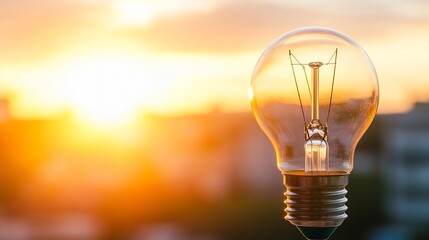 Aufkleber - Illuminated light bulb against a vibrant sunset background symbolizing creativity and innovation : Generative AI