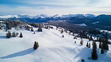 Poster - Breathtaking Aerial View of SnowCapped Mountains in a Serene Winter Landscape : Generative AI