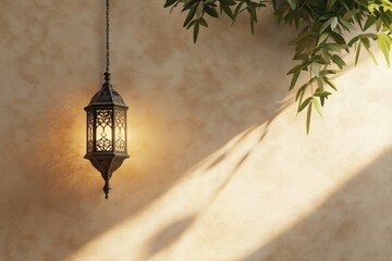 Poster - A single light fixture hangs on the wall next to a large tree trunk