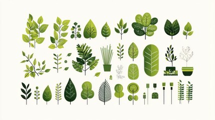 Poster - Vibrant green leaf illustrations nature digital art minimalist design aesthetic view botanical concept for eco-friendly themes