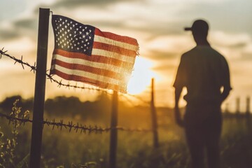 Poster - A person stands beside a barbed wire fence, capturing an everyday moment