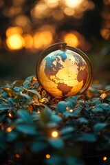 Poster - A globe sits atop a lush green field, offering a unique perspective