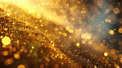Poster - Stunning image of gold particles emitting on a white background, creating a beautiful, shimmering effect. Perfect for design projects and festive themes.