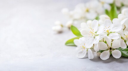Aufkleber - Delicate white cherry blossoms arranged on a textured stone surface highlighting their natural beauty and elegance : Generative AI