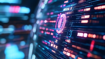 Aufkleber - A futuristic digital display showcasing hightech data with vibrant neon colors and intricate patterns : Generative AI