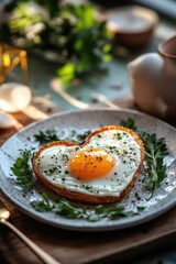 Aufkleber - Breakfast or brunch plate with a heart-shaped fried egg, perfect for a romantic meal or Valentine's Day