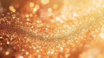 Poster - Pale Peach and Gold Dreamscape, shimmering particles dance over a grainy textured background, creating a luxurious atmosphere with gentle waves and soft bokeh effects.