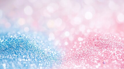 Poster - Dreamy Abstract Glitter Waves, a captivating blend of shimmering powder blue and blush pink, featuring soft bokeh, grainy textures, and elegant atmospheric depth.