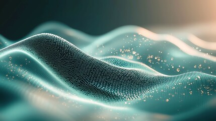 Poster - Ethereal Teal and Gray Waves, a mesmerizing composition of shimmering particles, soft bokeh, and luxurious gradients creating a dreamlike atmosphere with rich textures.