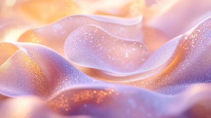 Poster - Dreamy Elegance, an ethereal composition of shimmering particles and gentle waves in periwinkle and light beige, creating a soft bokeh with luxurious atmospheric depth and rich textures.