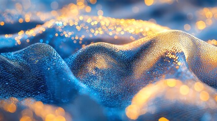 Poster - Whimsical Dreamscape, an ethereal blend of faded denim blue and soft linen glitter, featuring shimmering particles and gentle waves, creating a luxurious, atmospheric depth.