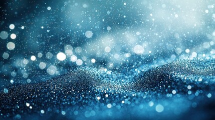 Poster - Glittering Ice Blue Waves, an ethereal blend of shimmering particles, soft gray hues, and elegant gradients, creating a dreamy atmosphere with a textured, luxurious backdrop.