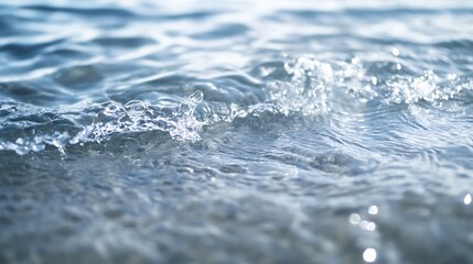 Poster - Gentle ripples on a clear sea surface reflecting shimmering sunlight and soft blue tones : Generative AI