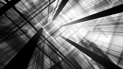 Poster - Abstract geometric shapes with transparent overlapping lines on a white background. Background image of line art with monochrome filter. Digital art for modern and minimalistic design. AIG51.