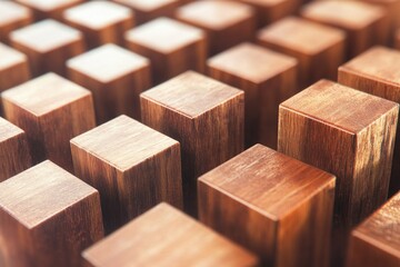 Aufkleber - A close-up shot of a pile of wooden building blocks, suitable for use in architectural or construction context