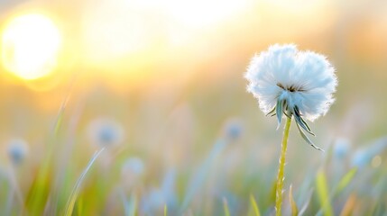 Aufkleber - Beautiful dandelion flower in sunlight with blurred background in serene landscape : Generative AI