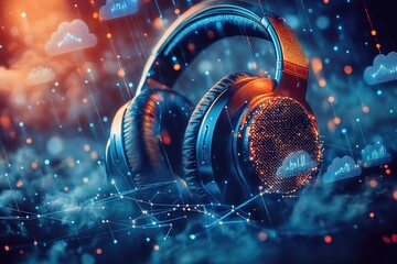 Aufkleber - A pair of headphones resting on a table surface