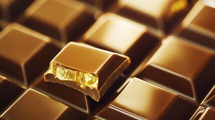Aufkleber - Close Up of Delicious Milk Chocolate Bar with One Piece Slightly Broken Off : Generative AI